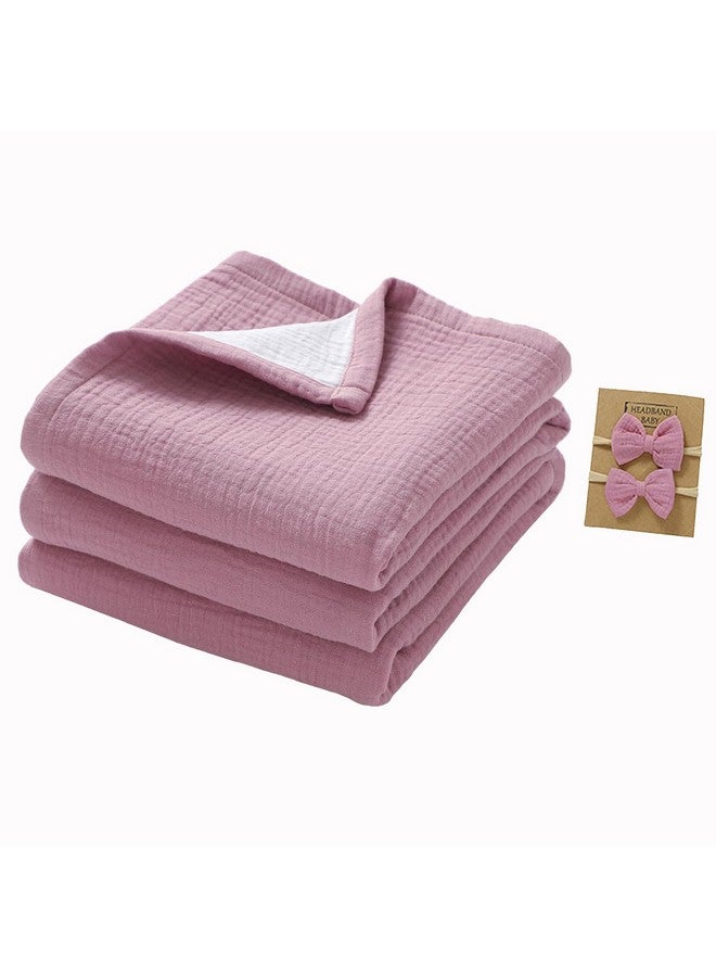 okdiy 4 Layers Muslin Baby Blankets, 100% Cotton Muslin Toddler Crib Swaddle Blankets, Soft and Lightweight Baby Quilt for Boys and Girls 47 * 47" (Violet+White) - Image 1