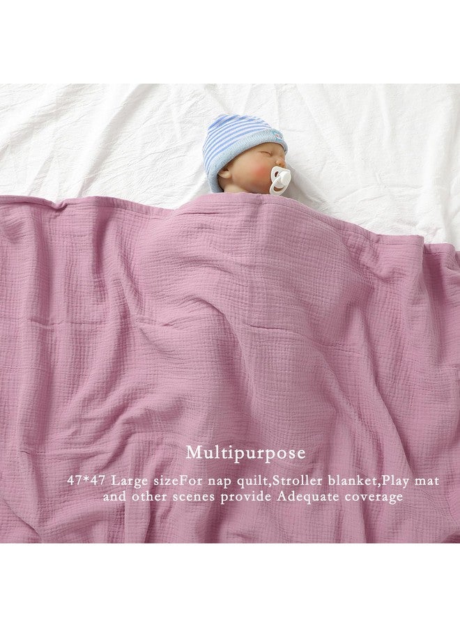 okdiy 4 Layers Muslin Baby Blankets, 100% Cotton Muslin Toddler Crib Swaddle Blankets, Soft and Lightweight Baby Quilt for Boys and Girls 47 * 47" (Violet+White) - Image 3
