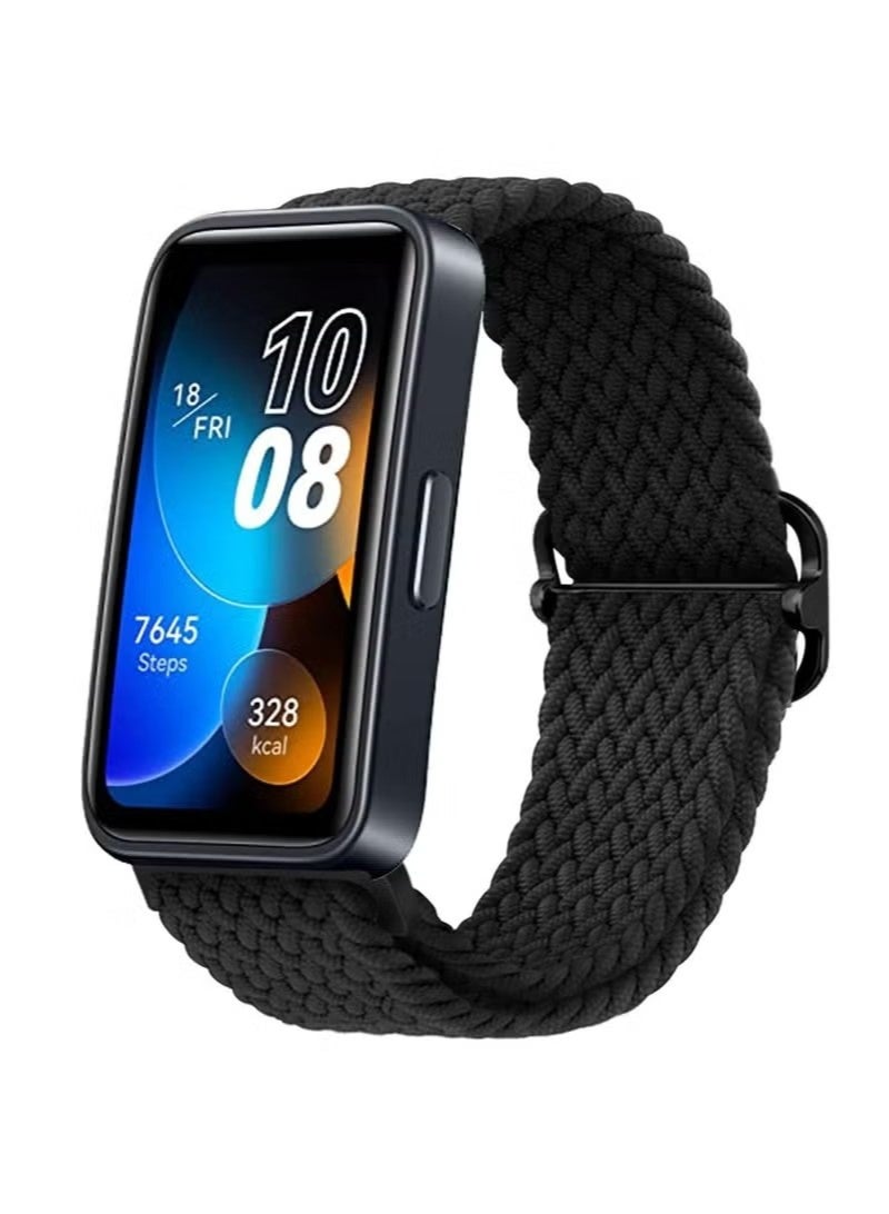 Braided Nylon Fabric Strap for Huawei Band 10/9/8 Replacement Wristband Silicone Watch Band (Black) - Image 1