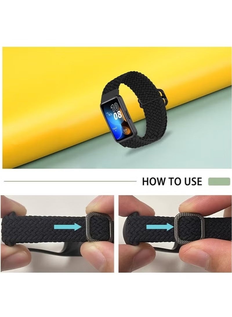 Braided Nylon Fabric Strap for Huawei Band 10/9/8 Replacement Wristband Silicone Watch Band (Black) - Image 3
