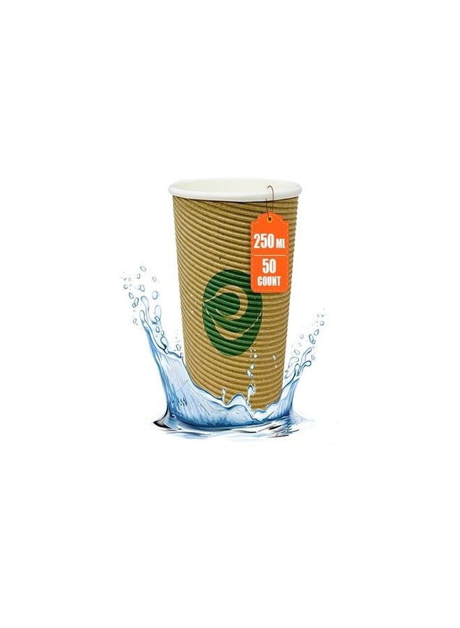 Eco Soul | 250 ml Paper Ripple Cups - Pack of 50 | Ripple-Wall, Insulated, Leak-Resistant Disposable Coffee Cup | Premium Coffee Cup in Small Size for Tea & Coffee - Image 1