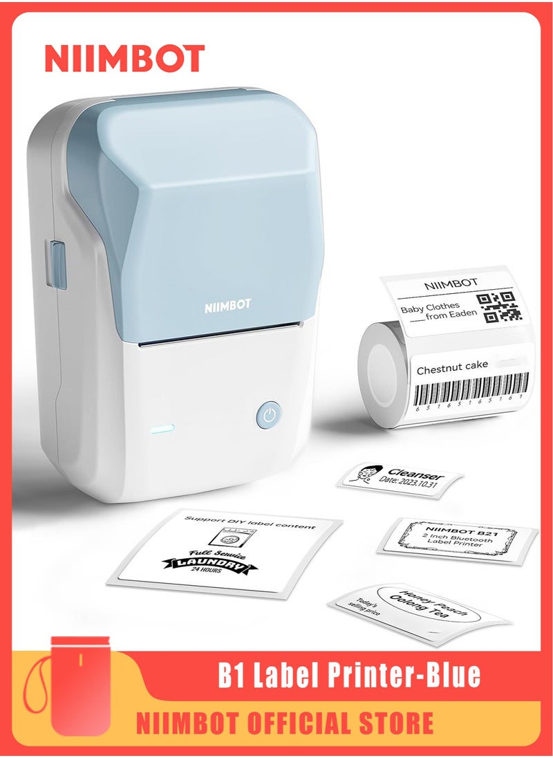 NIIMBOT - B1 Label Maker with Auto Identification, Thermal Label Printer with 1 Roll 50mm*30mm White Tape, Portable Bluetooth Label Maker with  20-50mm Print Width, USB Rechargeable, Easy to Use for Office, Home, Business, Blue - Image 1