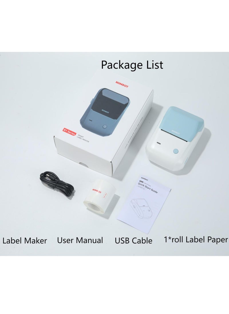 NIIMBOT - B1 Label Maker with Auto Identification, Thermal Label Printer with 1 Roll 50mm*30mm White Tape, Portable Bluetooth Label Maker with  20-50mm Print Width, USB Rechargeable, Easy to Use for Office, Home, Business, Blue - Image 1