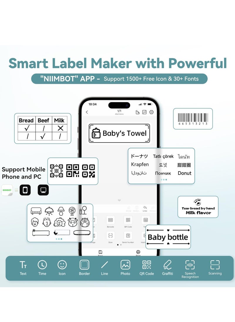 NIIMBOT - B1 Label Maker with Auto Identification, Thermal Label Printer with 1 Roll 50mm*30mm White Tape, Portable Bluetooth Label Maker with  20-50mm Print Width, USB Rechargeable, Easy to Use for Office, Home, Business, Blue - Image 1