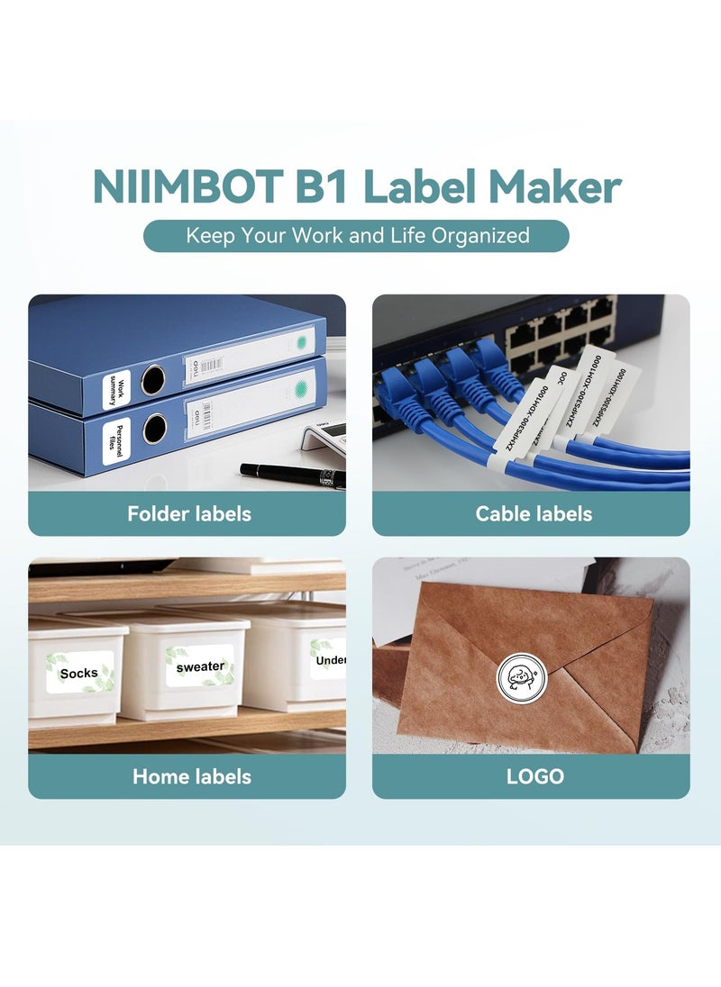 NIIMBOT - B1 Label Maker with Auto Identification, Thermal Label Printer with 1 Roll 50mm*30mm White Tape, Portable Bluetooth Label Maker with  20-50mm Print Width, USB Rechargeable, Easy to Use for Office, Home, Business, Blue - Image 1
