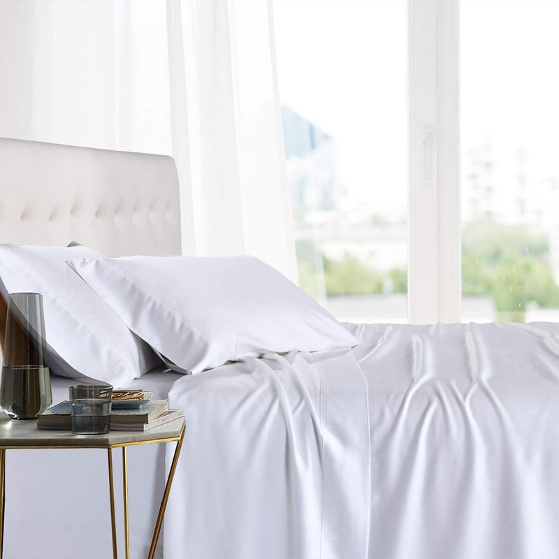 Royal Hotel Bedding 100 Natural Viscose Made from Bamboo Sheets Soft Cooling Sheets Breathable Hotel Sheet and Pillow Cases 5 Piece Set Adjustable King Size SplitKing White