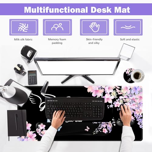 ARTSO Large Mouse Pad Ergonomic Keyboard Wrist Rest Support Combo, Psalm 46:5 God is Within Her, She Will not Fall -Bible Verse Flower Butterfly Extended Desk Mat Blotter - Image 3