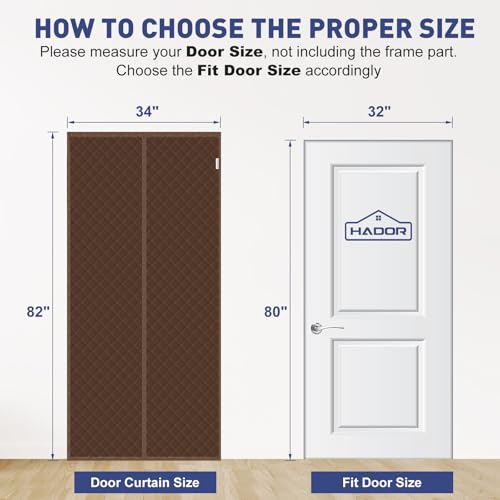 HADOR Magnetic Thermal Insulated Door Curtain Fit Door Size 32" x 80", Quilted Oxford Fabric Thicken Cotton Fill, Winter Cover Keep Cold Draft Out, Blanket Insulation for Front Patio Doors Brown - Image 2