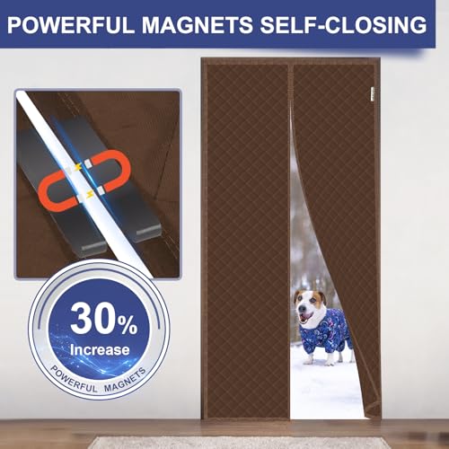 HADOR Magnetic Thermal Insulated Door Curtain Fit Door Size 32" x 80", Quilted Oxford Fabric Thicken Cotton Fill, Winter Cover Keep Cold Draft Out, Blanket Insulation for Front Patio Doors Brown - Image 4