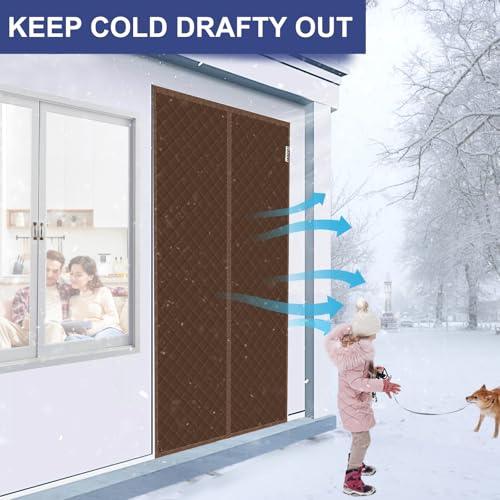 HADOR Magnetic Thermal Insulated Door Curtain Fit Door Size 32" x 80", Quilted Oxford Fabric Thicken Cotton Fill, Winter Cover Keep Cold Draft Out, Blanket Insulation for Front Patio Doors Brown - Image 3