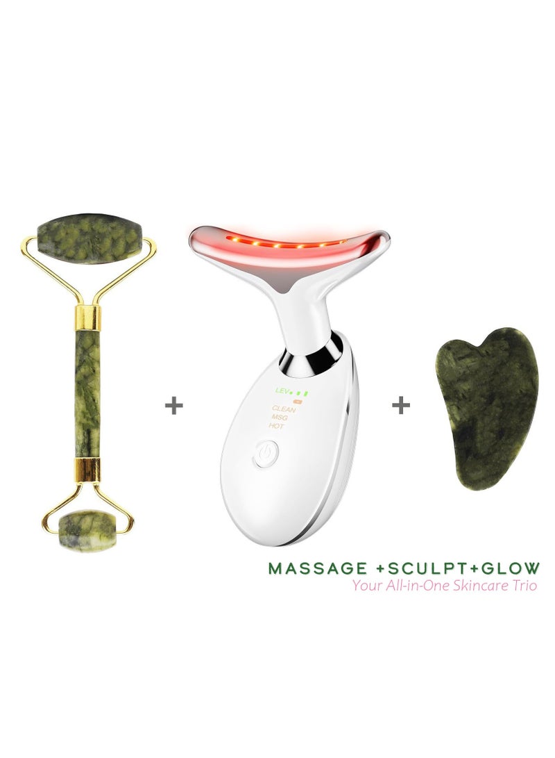 BEYTOR 3-in-1 Electric Facial Massager Set Rechargeable Jade Roller & Gua Sha Tool Kit | Lifting, Sculpting & Anti-Aging Device with Microcurrent for Skin Tightening - Image 2