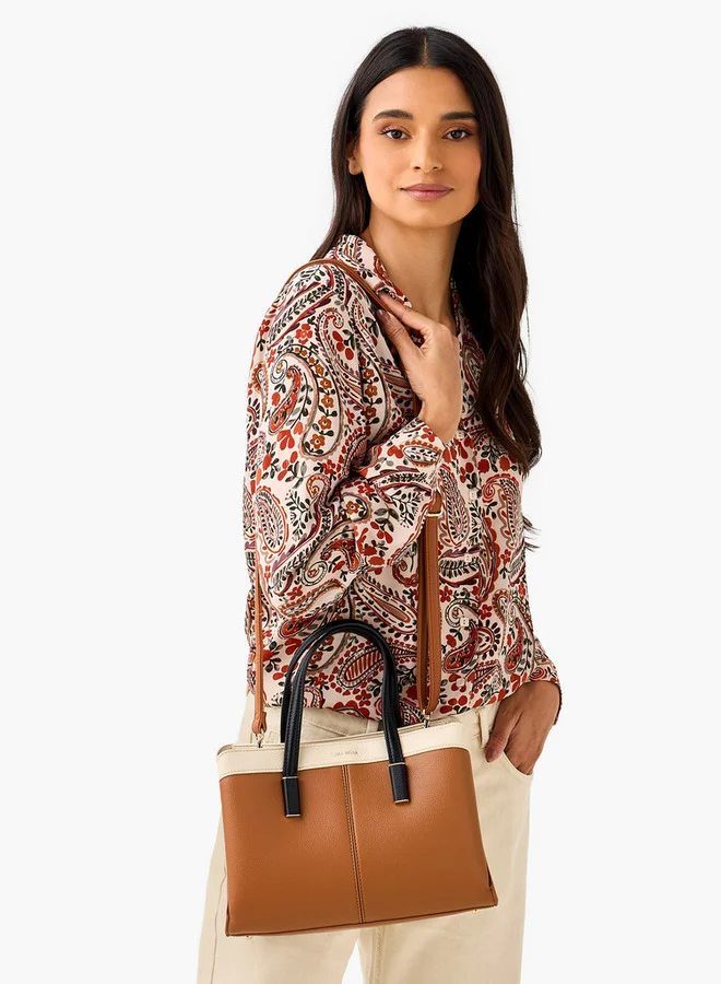 Flora Bella By Shoexpress Panelled Tote Bag with Detachable Strap and Zip Closure