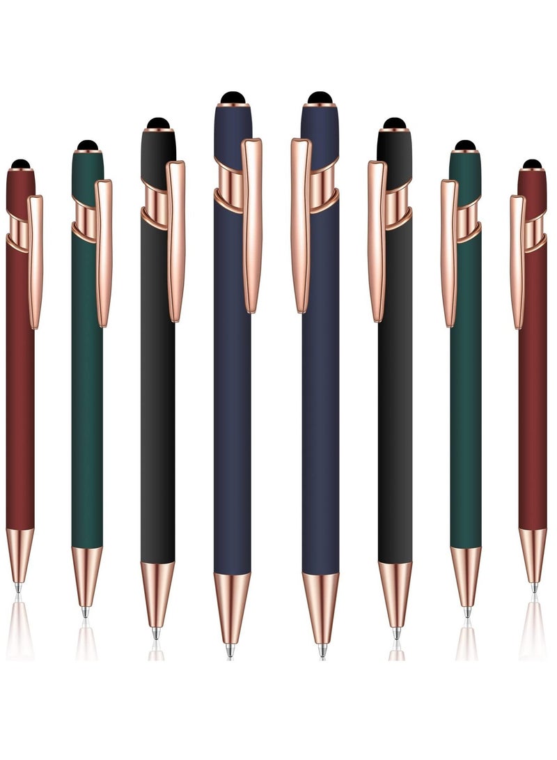 SYOSI Ballpoint Pen with Stylus Tip, 8 Pieces Black Ink Metal Pen Stylus for Touch Screens for Office School Stationery Supplies Tablets and More (Red, Green, Navy, Black)  - Image 1