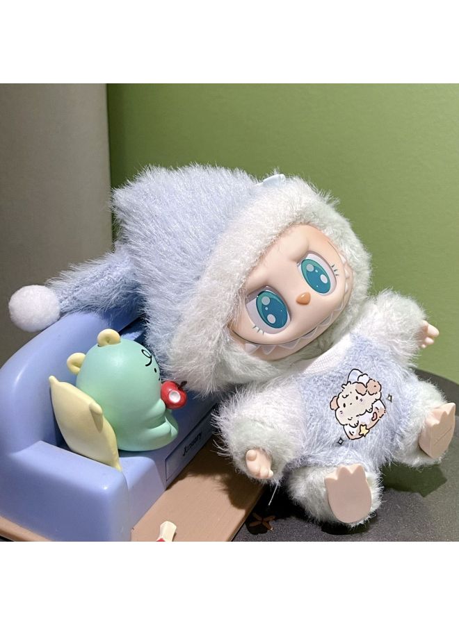 Loquat Labubu Vinyl Doll Rab Cloth Dress-up Second Generation Clothes Party Cute Hat Bib Hat Suit-Color:Good Night 2-piece Set (blue) - Image 1