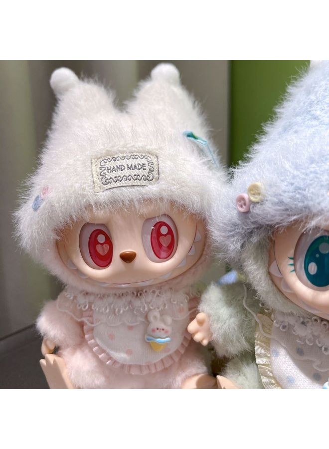 Loquat Labubu Vinyl Doll Rab Cloth Dress-up Second Generation Clothes Party Cute Hat Bib Hat Suit-Color:Good Night 2-piece Set (blue) - Image 3