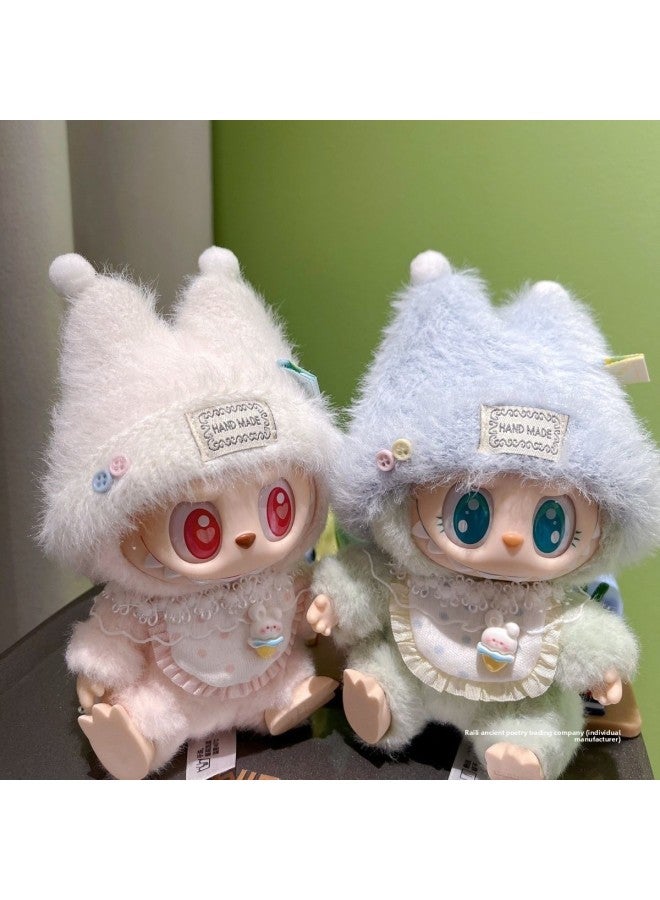 Loquat Labubu Vinyl Doll Rab Cloth Dress-up Second Generation Clothes Party Cute Hat Bib Hat Suit-Color:Good Night 2-piece Set (blue) - Image 2