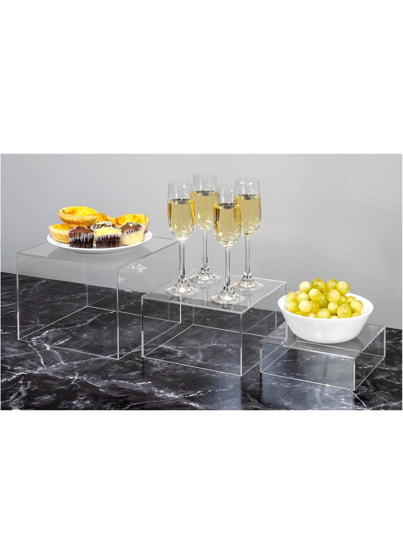 Rose - Buffet Risers, Food Risers for Buffet Table, Display Stand Shelf for Catering Dessert Collectibles, Acrylic Cube Display Nesting Risers with Hollow Bottoms Clear - Image 1