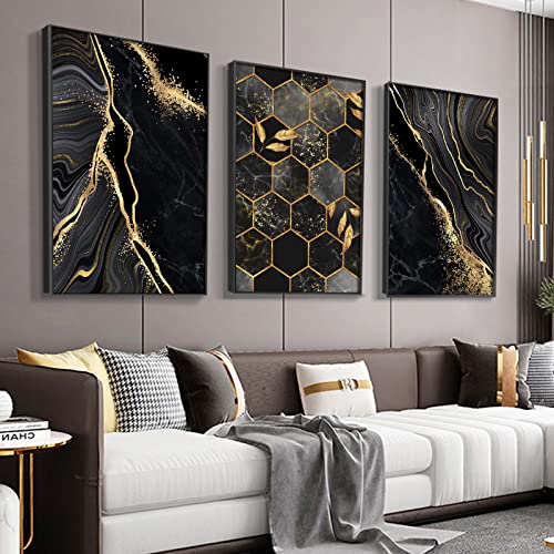 Ecyanlv Black and Gold Marble Canvas Wall Art Gold Abstract Prints Black and White Gold Poster for Living Room Decor Marble Canvas Painting Black and White Geometric Abstract Wall Art 16x24inch No Frame - Image 3