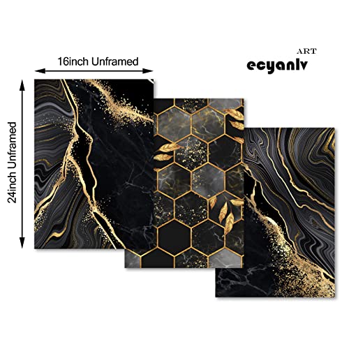Ecyanlv Black and Gold Marble Canvas Wall Art Gold Abstract Prints Black and White Gold Poster for Living Room Decor Marble Canvas Painting Black and White Geometric Abstract Wall Art 16x24inch No Frame - Image 4