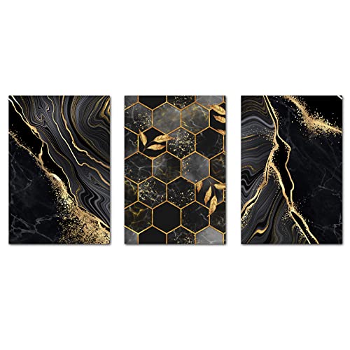 Ecyanlv Black and Gold Marble Canvas Wall Art Gold Abstract Prints Black and White Gold Poster for Living Room Decor Marble Canvas Painting Black and White Geometric Abstract Wall Art 16x24inch No Frame - Image 2