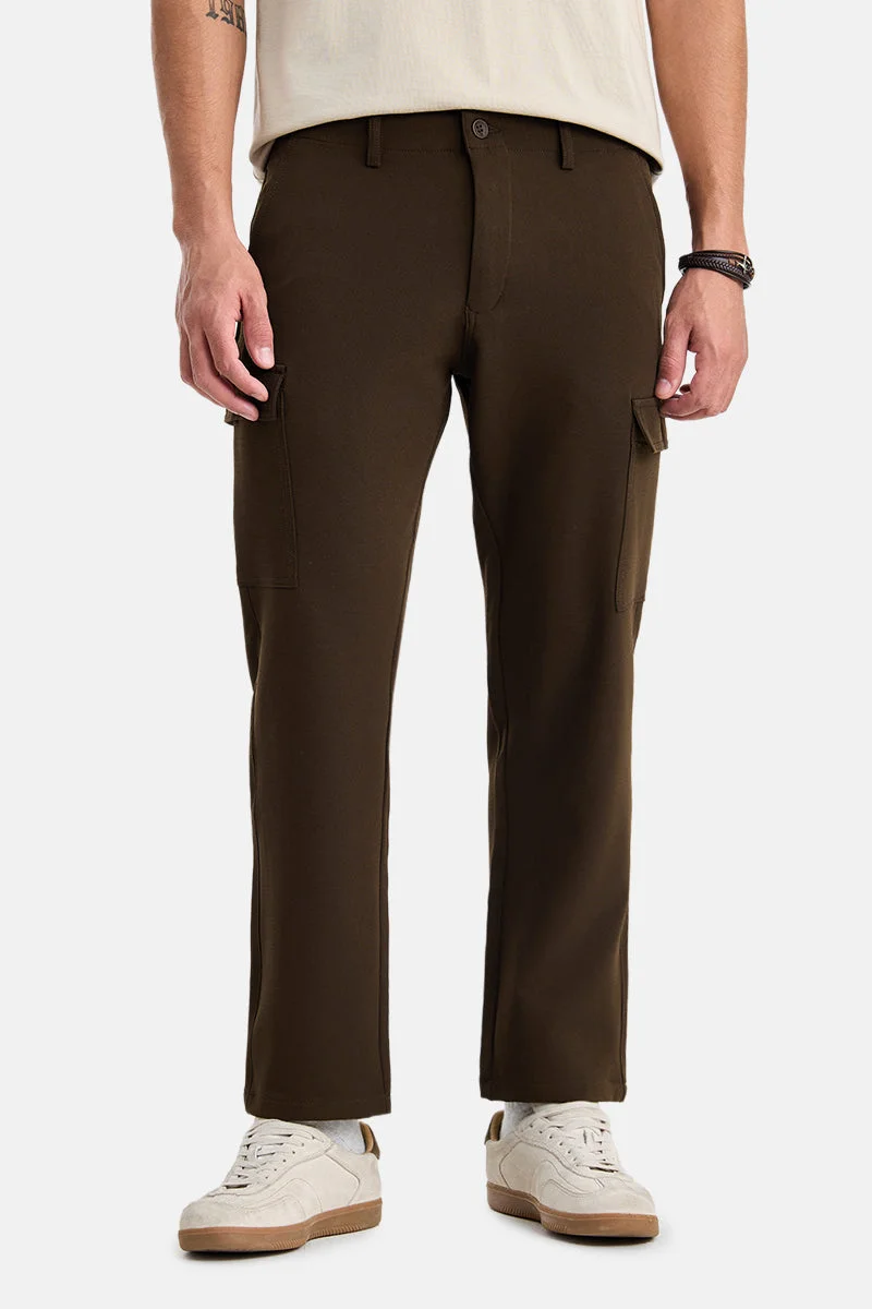 SNITCH Brown Solid Regular Fit Streetwear Cargo
