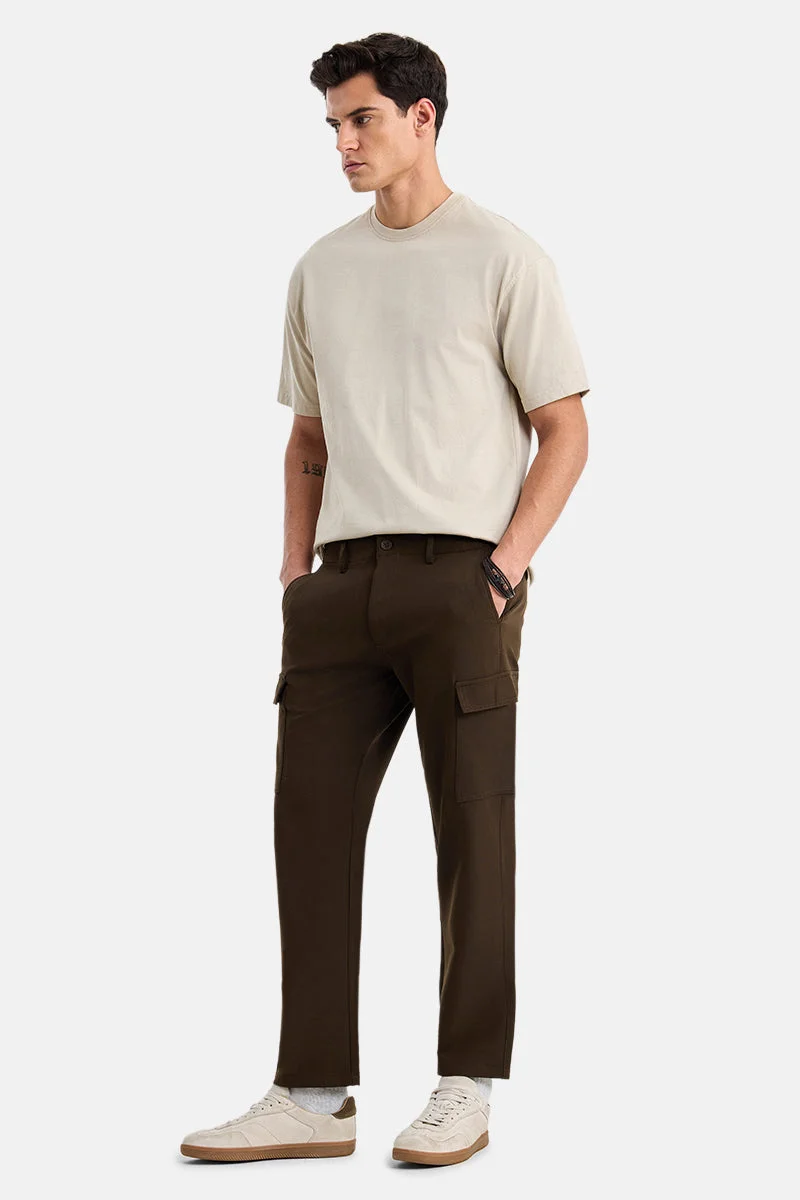 SNITCH Brown Solid Regular Fit Streetwear Cargo