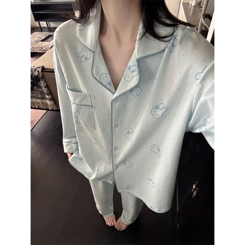 Korean Cartoon Polka Dot Rabbit Pajama Set for Women - Image 1