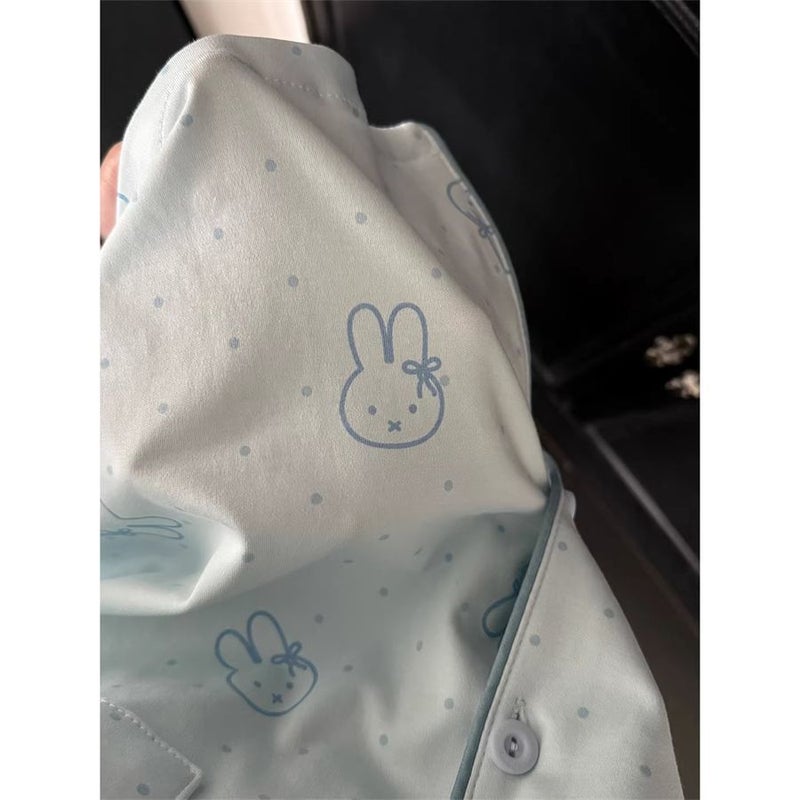 Korean Cartoon Polka Dot Rabbit Pajama Set for Women - Image 2