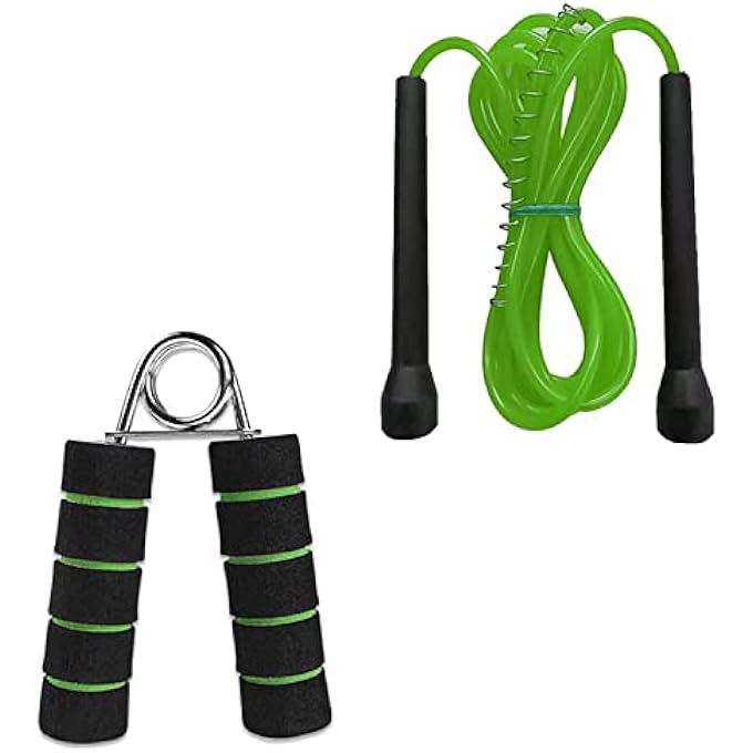 ANYTHINGBASIC. SKIPPING ROPE AND HAND GRIPPER FOR MEN, WOMEN & CHILDREN - JUMP ROPE FOR EXERCISE WORKOUT & WEIGHT LOSS (GREEN) - Image 1