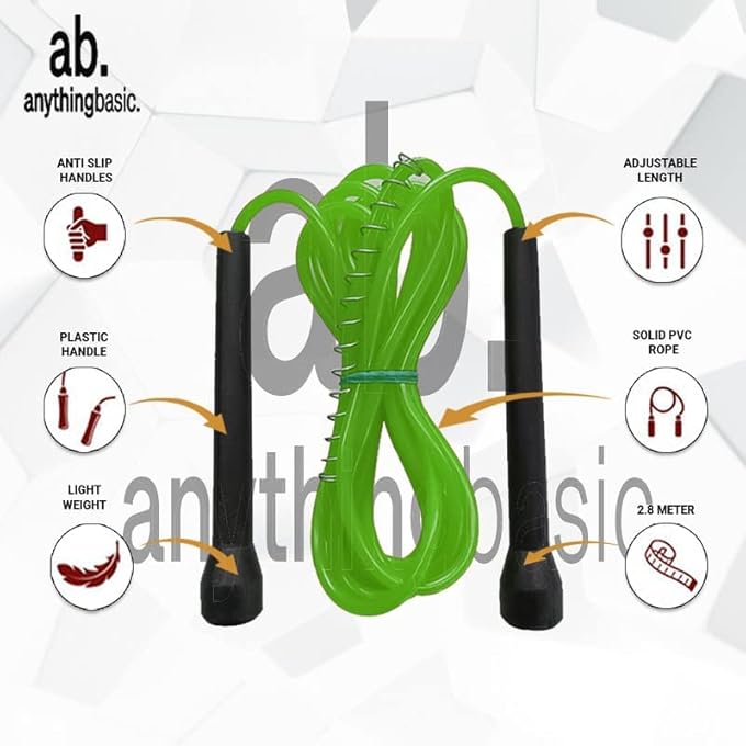 ANYTHINGBASIC. SKIPPING ROPE AND HAND GRIPPER FOR MEN, WOMEN & CHILDREN - JUMP ROPE FOR EXERCISE WORKOUT & WEIGHT LOSS (GREEN) - Image 2