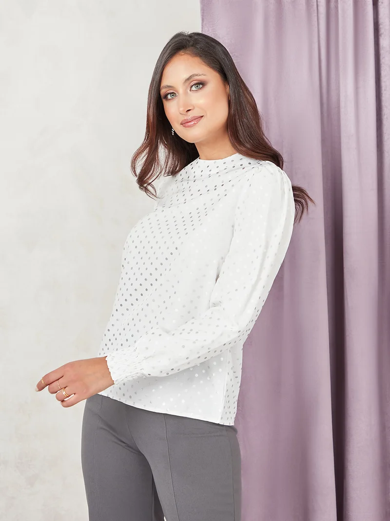 Styli Long Sleeves High Neck Embellished Blouse