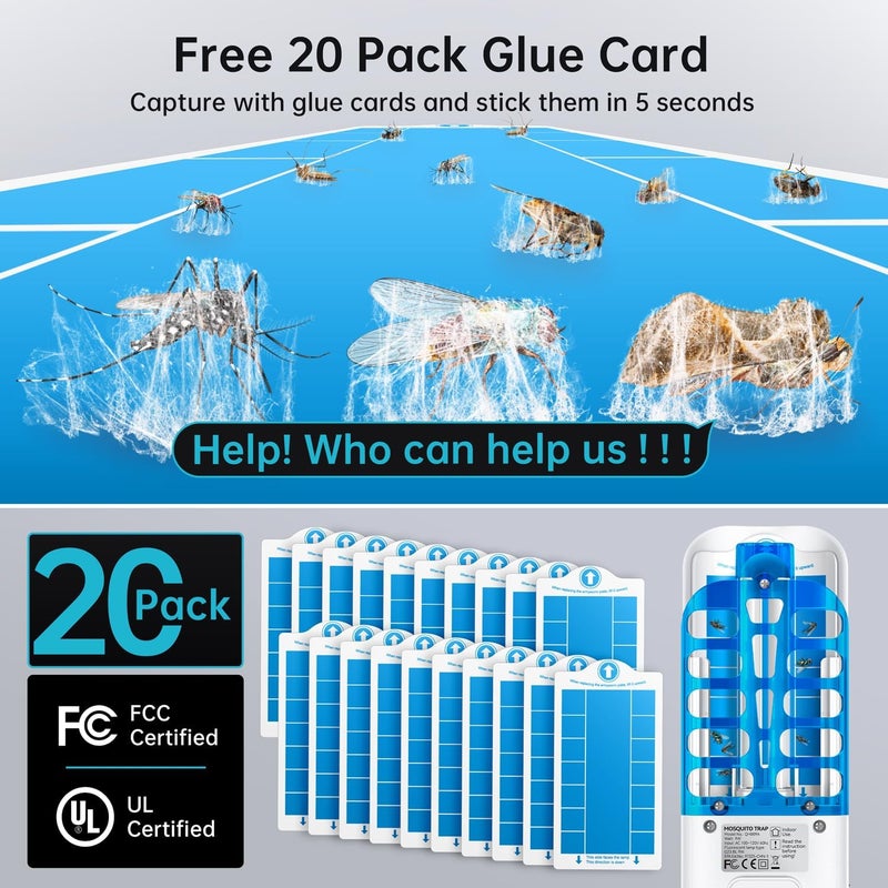 BURLAN Fruit Fly Traps Indoor for Home: Plug in Mosquito Bug Zapper Gnat Moth Catcher with 9W Night UV Light, 2 Devices 20 Sticky Glue Board Refills for Indoors Flying Insect Trap - Image 5