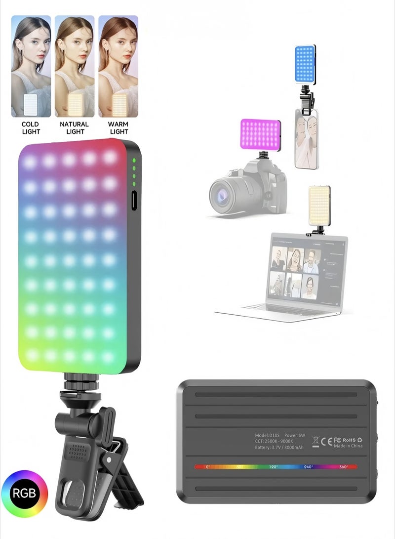 ملبوس إضاءة ملونة للتصوير الفوتوغرافي 129 LED سعة 3000mAh ، ضوء سيلفي قابل لإعادة الشحن عبر USB لفيديو وصور مع مشبك أمامي وخلفي للهواتف المحمولة وأجهزة الكمبيوتر المحمولة وماكياج تيك توك وبث مباشر. - Image 1