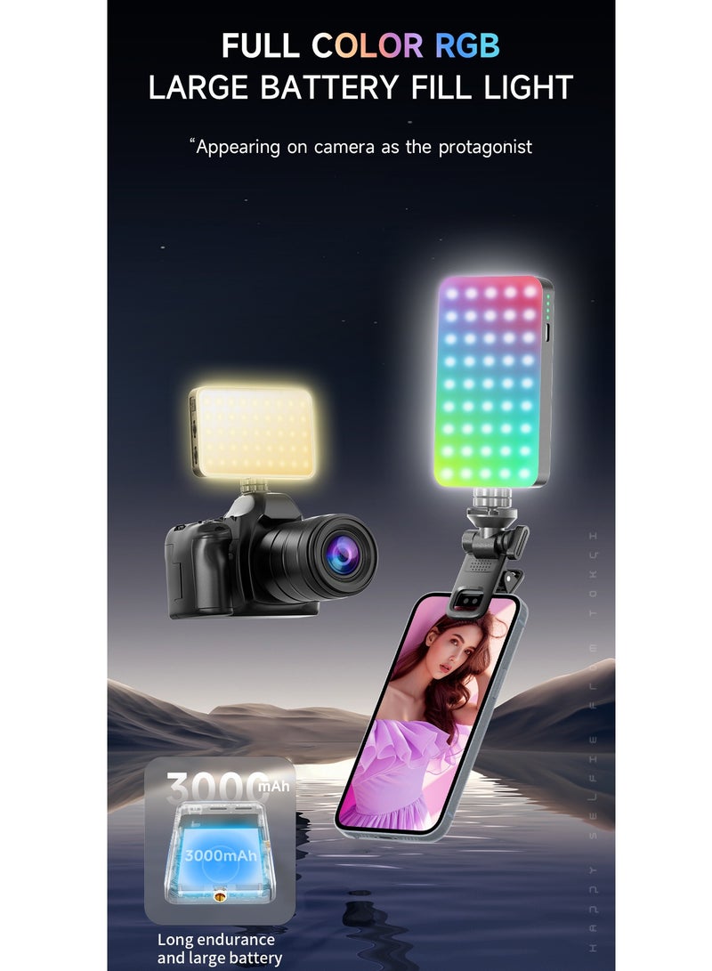 ملبوس إضاءة ملونة للتصوير الفوتوغرافي 129 LED سعة 3000mAh ، ضوء سيلفي قابل لإعادة الشحن عبر USB لفيديو وصور مع مشبك أمامي وخلفي للهواتف المحمولة وأجهزة الكمبيوتر المحمولة وماكياج تيك توك وبث مباشر. - Image 2