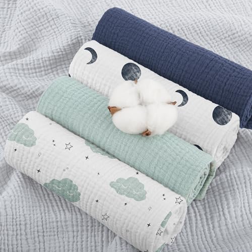 Susurration Baby Burp Cloths 5 Pack 100% Cotton Muslin Baby Washcloths 23.6 * 23.6 inch, Burping Cloths for Babies, Newborn Baby Boys Girls Essentials-Blue - Image 4