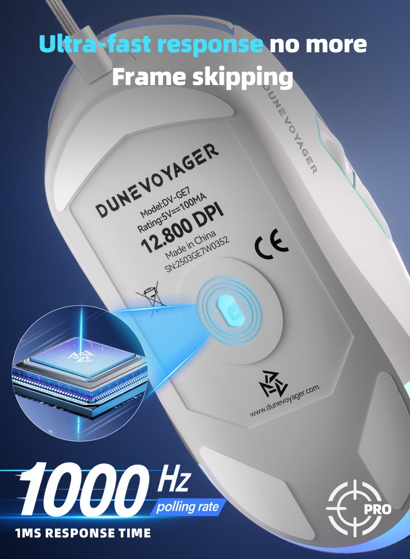 مسافر الكثبان ماوس الألعاب GE7 ماكرو، بدقة قابلة للتعديل من 1-12800 DPI، ومعدل اقتراع 1000 هرتز، بكابل قابل للفصل، مع 6 أزرار قابلة للبرمجة تدعم الماكرو والبرمجيات المخصصة، وإضاءة RGB بـ 16.8 مليون لون، ماوس سلكي مريح عبر USB مخصص للرياضات الإلكترونية، متوافق مع PC/PS4/PS5/Xbox، مثالي للاعبي Fortnite - Image 4