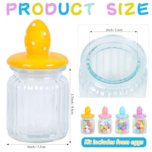 Shitailu Easter Decorations Glass Jars with Ceramic Egg Lids 4 Pack Airtight Candy Containers for Chocolate Sweets Mini Eggs Storage Spring Table Centerpiece Giftinclude Eggs - Image 3