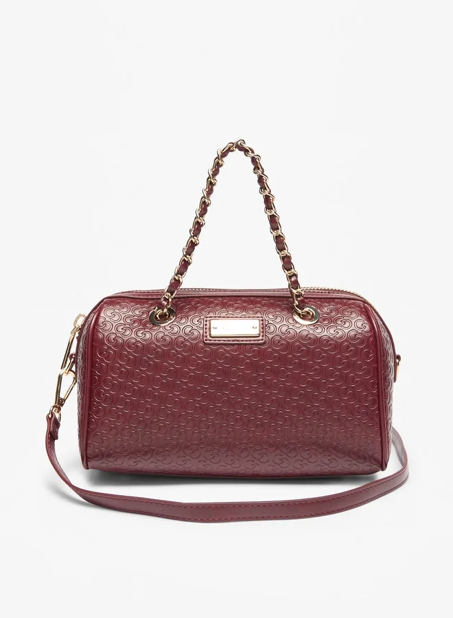 سيليست Women's Monogram Embossed Bowler Bag with Double Handle and Zip Closure