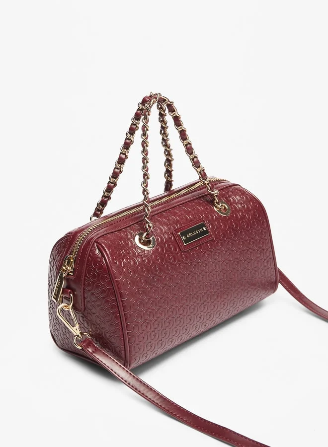 سيليست Women's Monogram Embossed Bowler Bag with Double Handle and Zip Closure