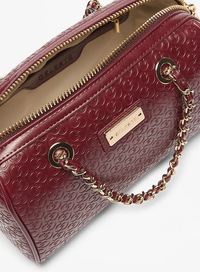 سيليست Women's Monogram Embossed Bowler Bag with Double Handle and Zip Closure