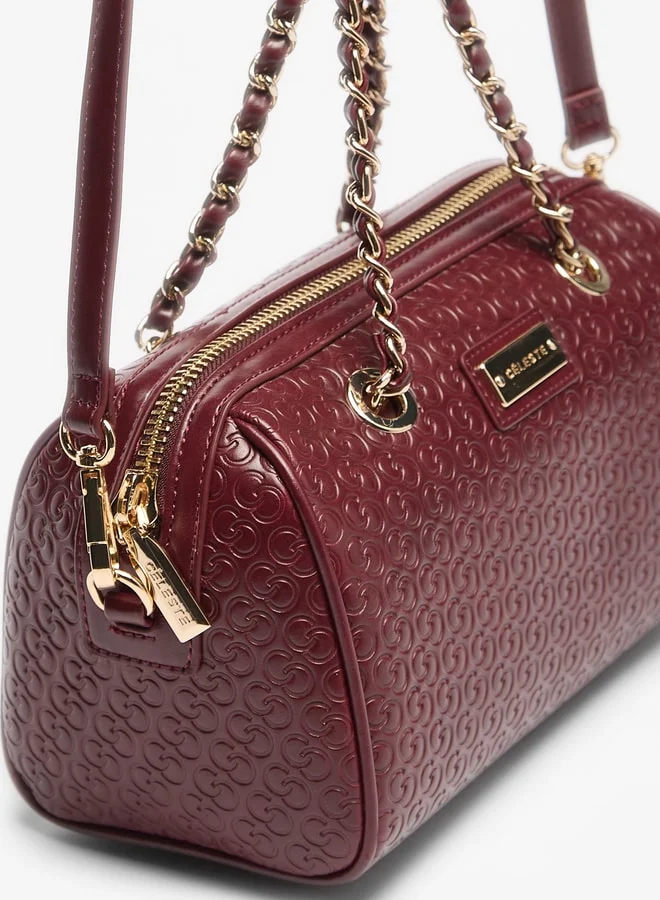 سيليست Women's Monogram Embossed Bowler Bag with Double Handle and Zip Closure