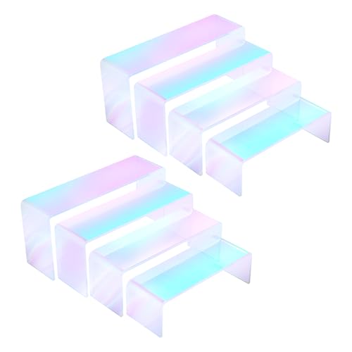 Jolboldy Iridescent Acrylic Display Risers, 8pcs Rainbow Display Stand Rectangular Stands Showcase Transparent Display Shelf for Dessert Cupcake Collectibles Figures Jewelry Perfume Christmas Decor - Image 1