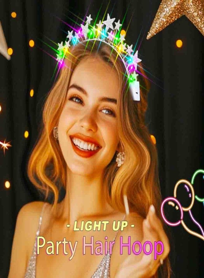Zoestar Light Up Star Headband New Year Led Stars Headpiece NYE Glow Party Hair Accessories for Women (Silver) - Image 5