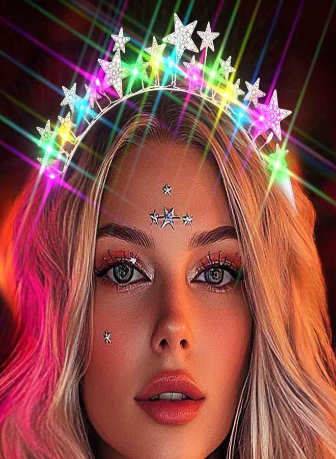 Zoestar Light Up Star Headband New Year Led Stars Headpiece NYE Glow Party Hair Accessories for Women (Silver) - Image 2