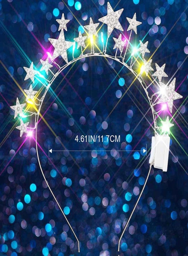 Zoestar Light Up Star Headband New Year Led Stars Headpiece NYE Glow Party Hair Accessories for Women (Silver) - Image 4