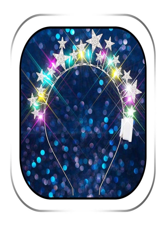 Zoestar Light Up Star Headband New Year Led Stars Headpiece NYE Glow Party Hair Accessories for Women (Silver) - Image 1