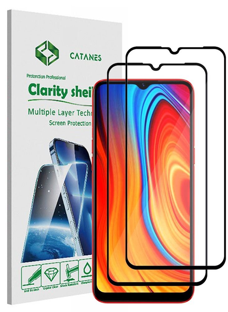 CATANES 2 Pack For Realme C3I Screen Protector Tempered Glass Full Glue Back - Image 1
