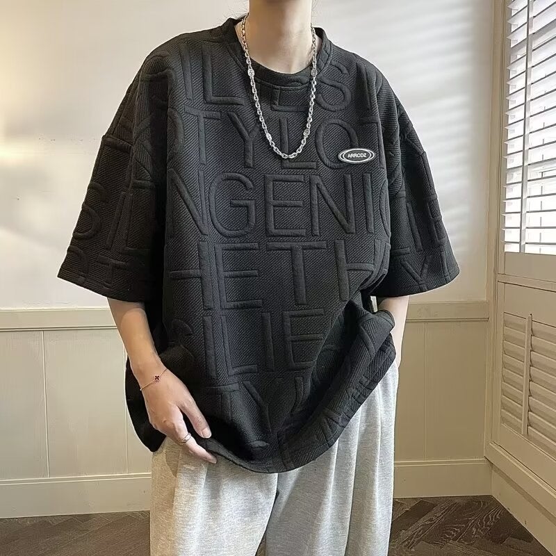 Short-Sleeved T-Shirt Men'S Fashion Brand Summer Loose Five-Point Sleeve Online Popular Fashion Ins Simple Printed Top - Image 3