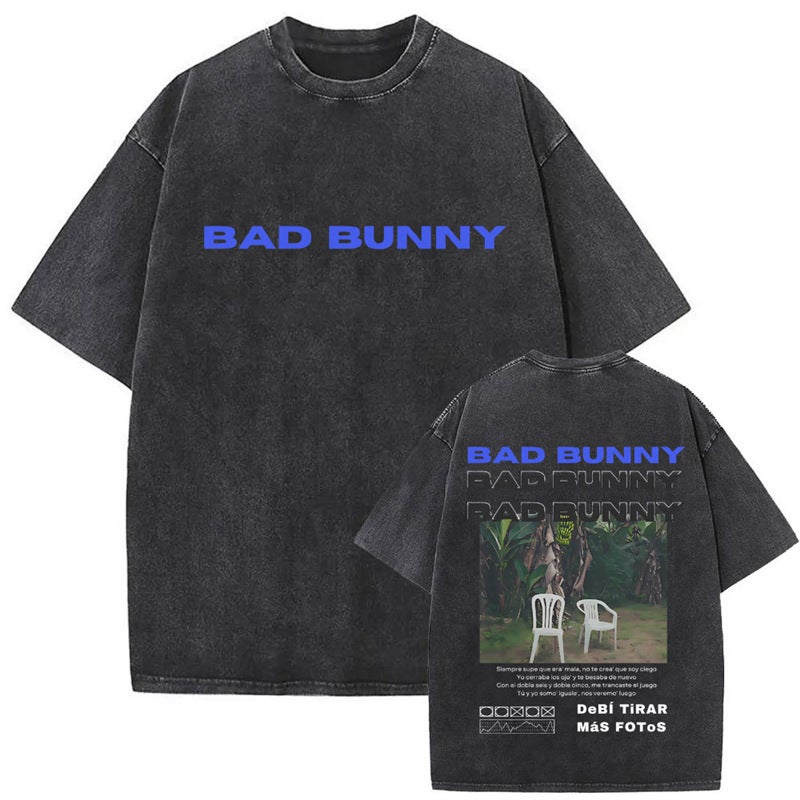 Washed Vintage Rapper Bad Bunny Face Graphic T-Shirt Debi - Image 3