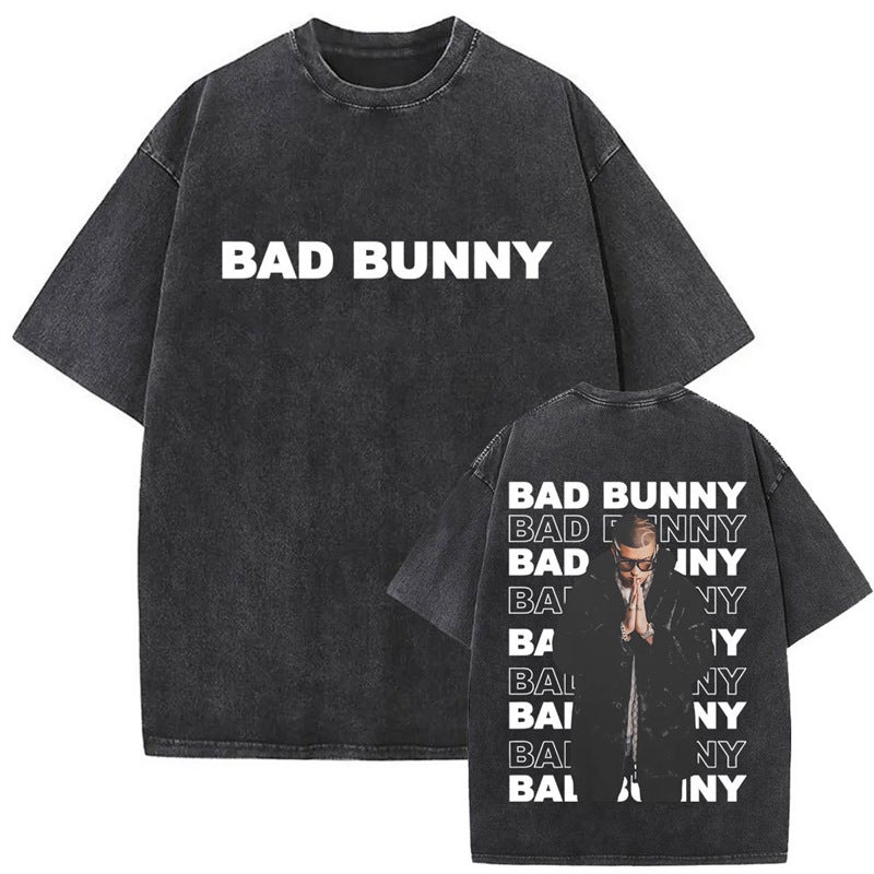 Washed Vintage Rapper Bad Bunny Face Graphic T-Shirt Debi - Image 5